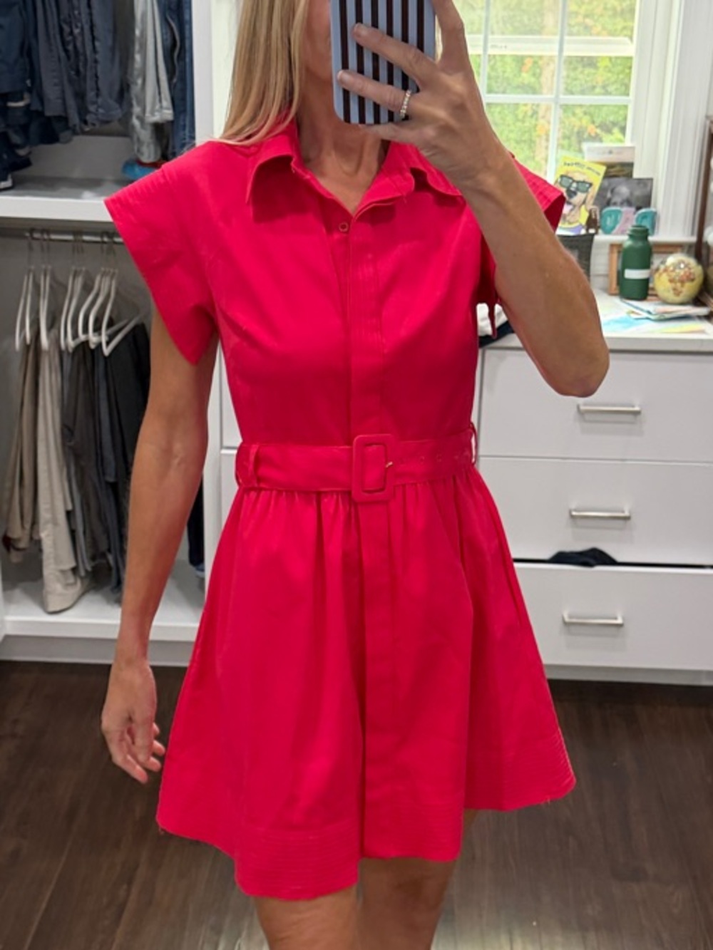 Avara Bright Red Belted Shirt Dress XS